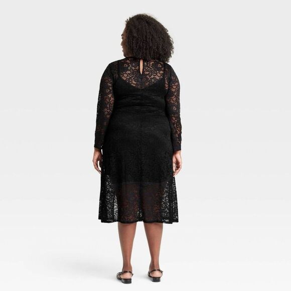 A New Day - Women's Long Sleeve Midi Lace Dress - A New Day Bl Black - Picture 2 of 3